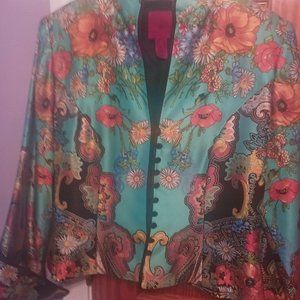 Silk jacket, awesome vivid colors.  Photo doesn't do justice to the color.